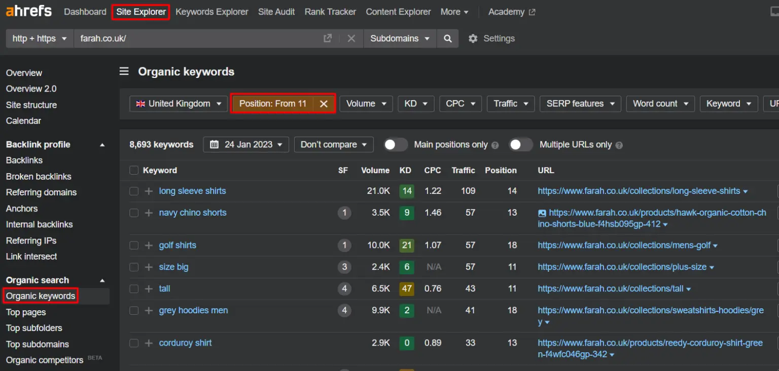 organic keywords in site explorer