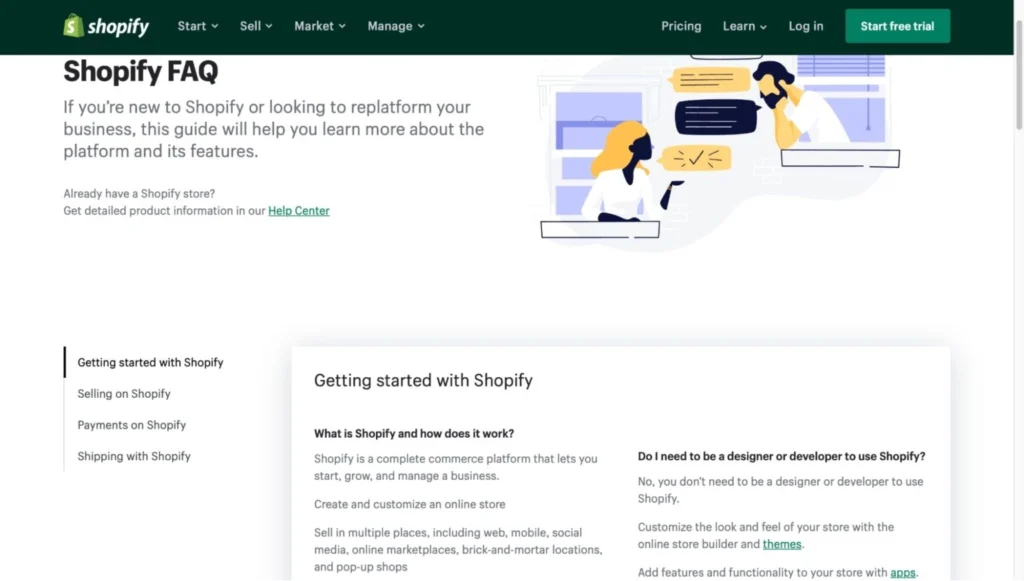Example of Homepage FAQs - Shopify
