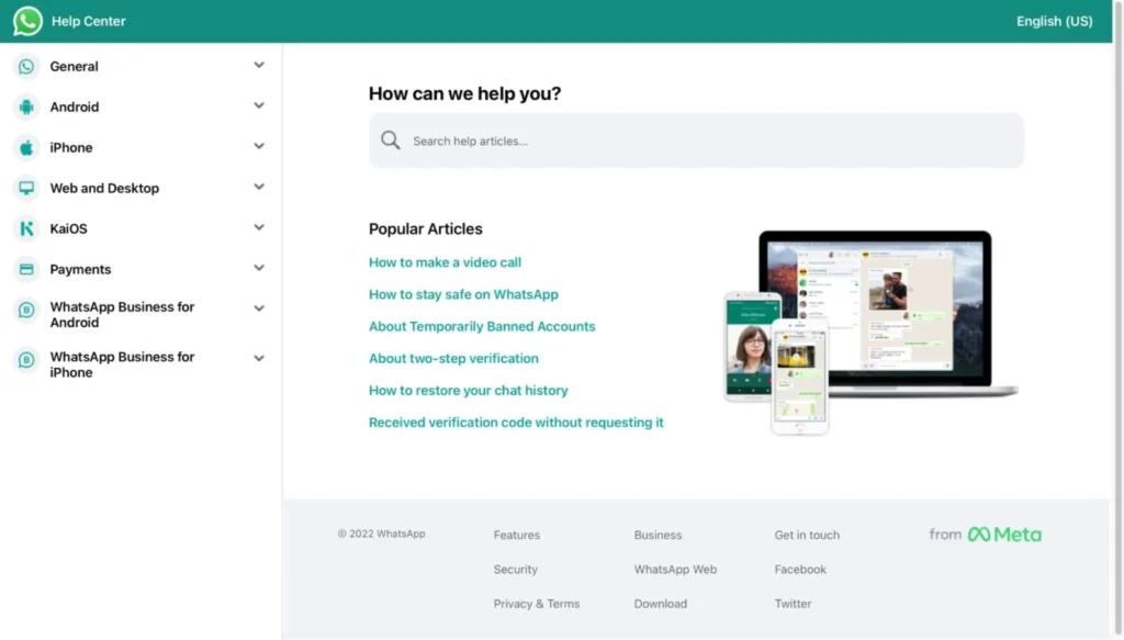 Example of a Dedicated FAQ Page - Whatsapp