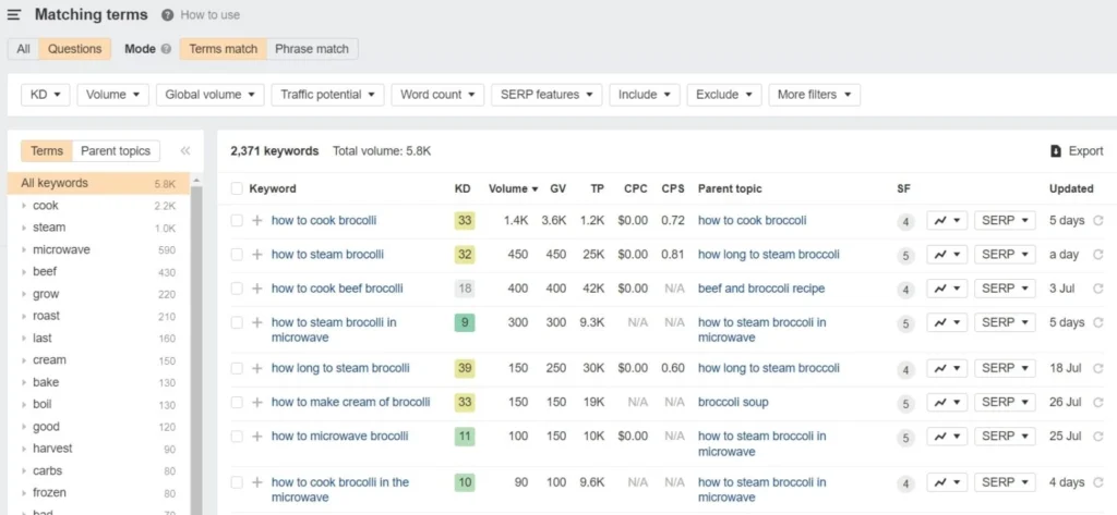 Find FAQs in Ahrefs Keyword Explorer