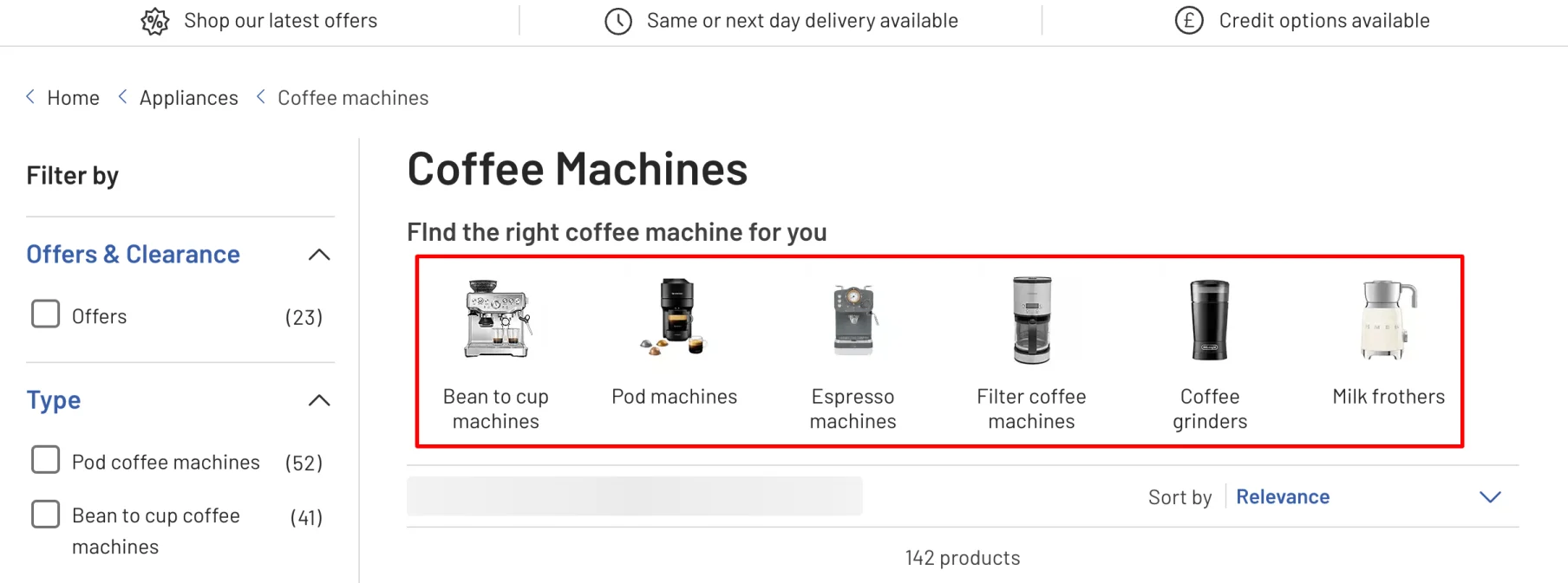 eCommerce category pages