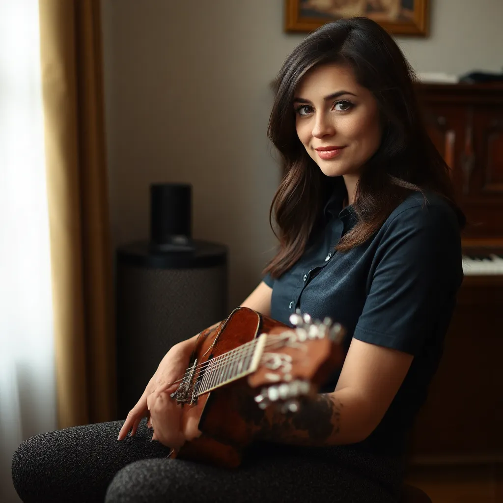 Image from Flux.1, a woman playing the guitar