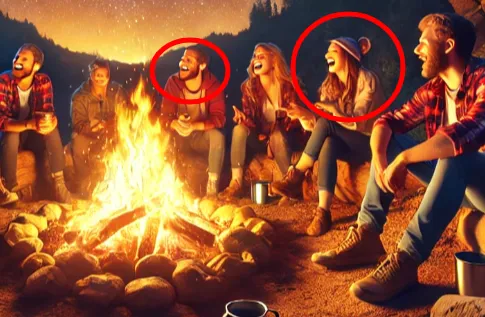 Image from DALLE·3, A group of people sitting around the campfire