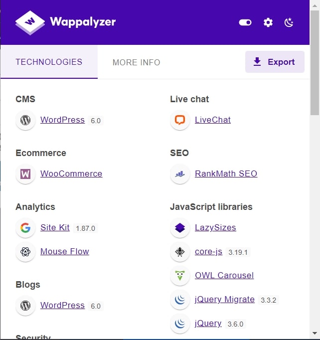 Wappalyzer Chrome Extension Screenshot
