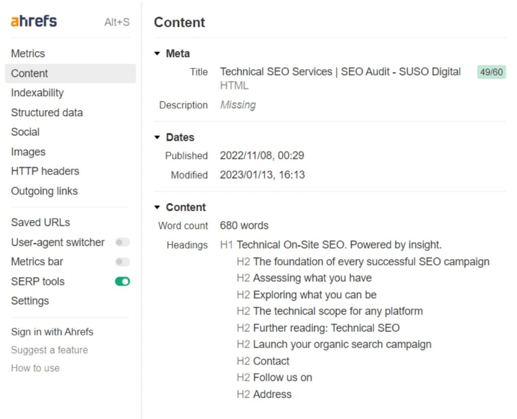 Ahrefs SEO toolbar