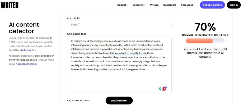 Writer AI Detector screensot