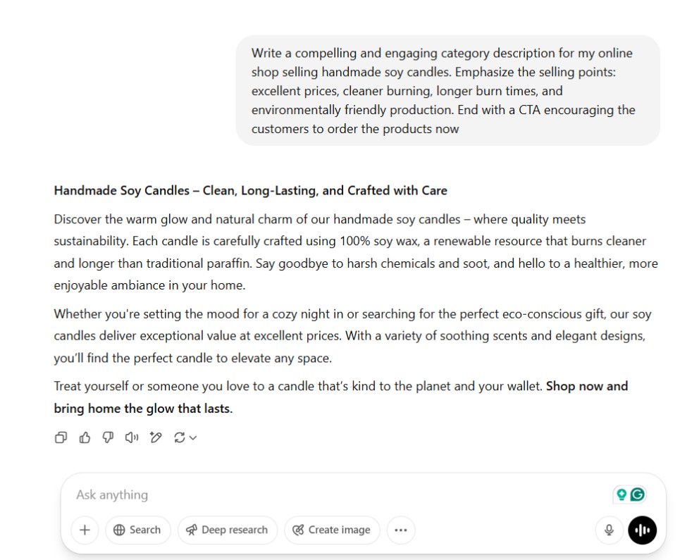 An example of a commercial AI-generated text in ChatGPT