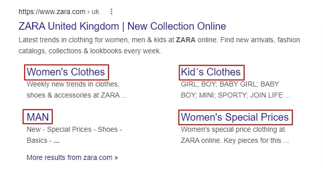 anchor text for sitelinks