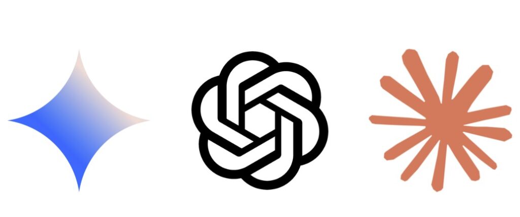 logos of Gemini AI, ChatGPT, and Claude