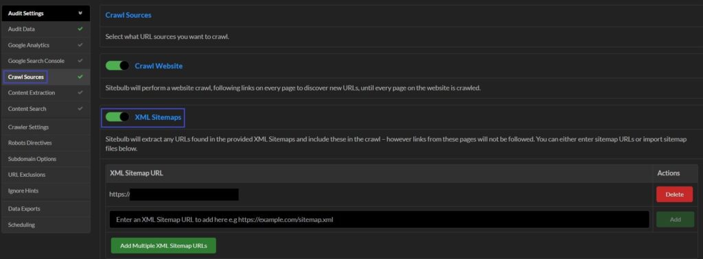 connect the xml sitemap in Sitebulb
