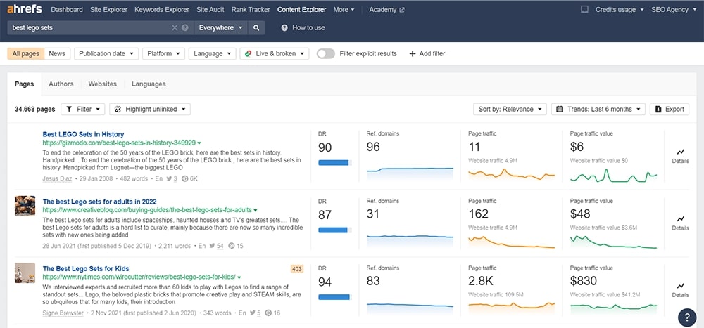 Ahrefs content explorer