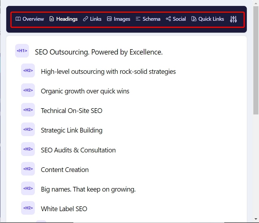 Detailed SEO Chrome extension screenshot