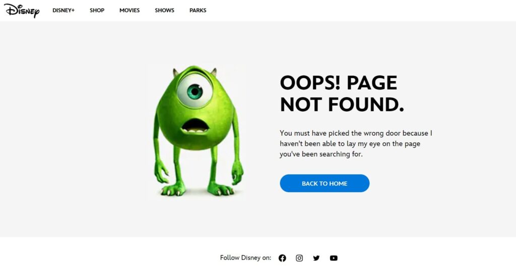 Disney 404 page
