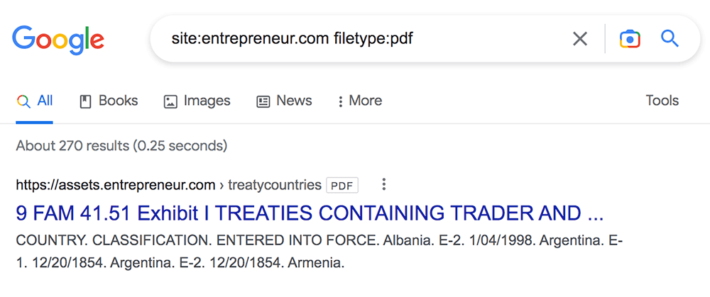 google filetype operator
