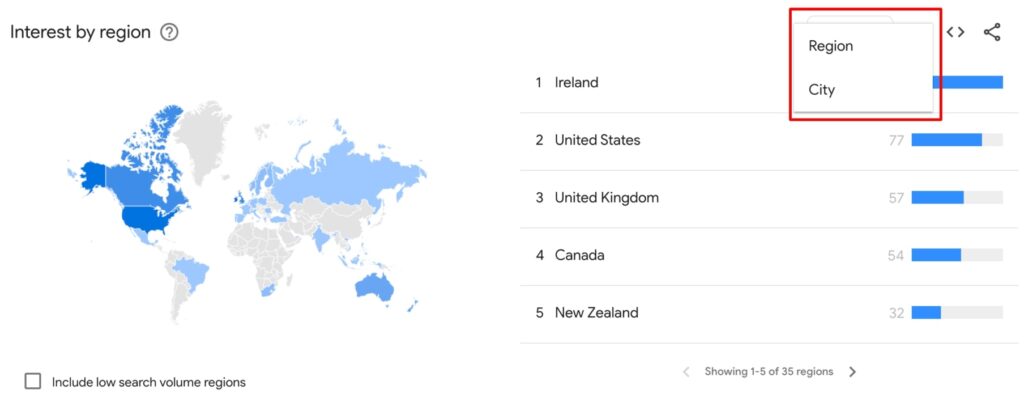 geographic filtering in Google Trends