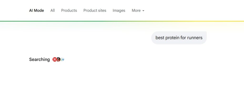 AI Mode searching results for the query “best protein for runners"