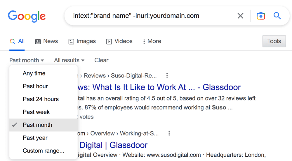 brand mentions by filtered results 