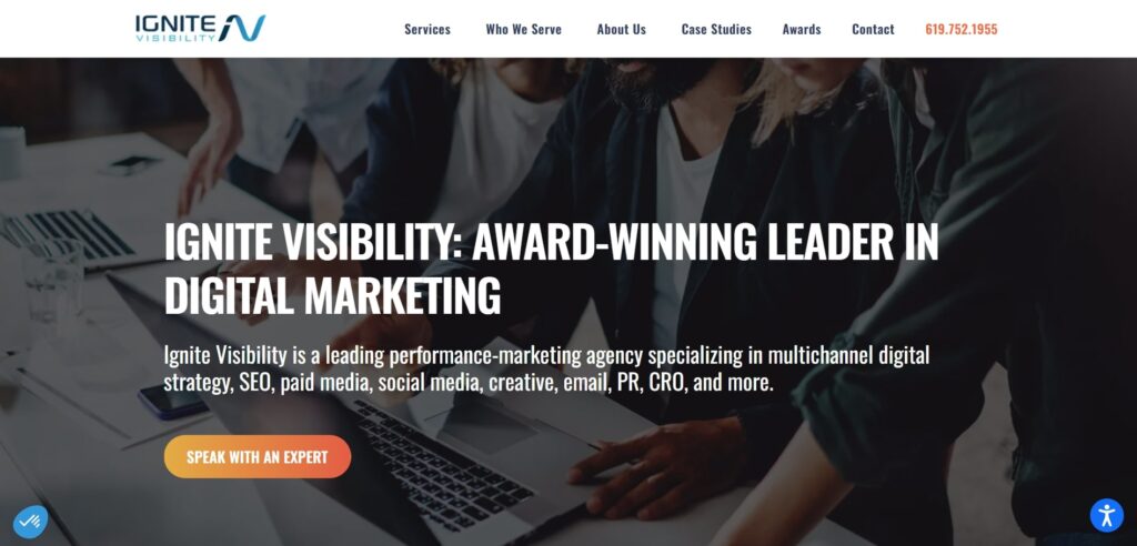 Ignite Visibility homepage screenshot