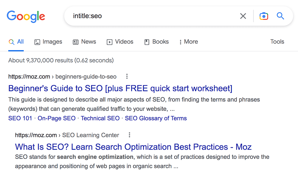 google intitle operator