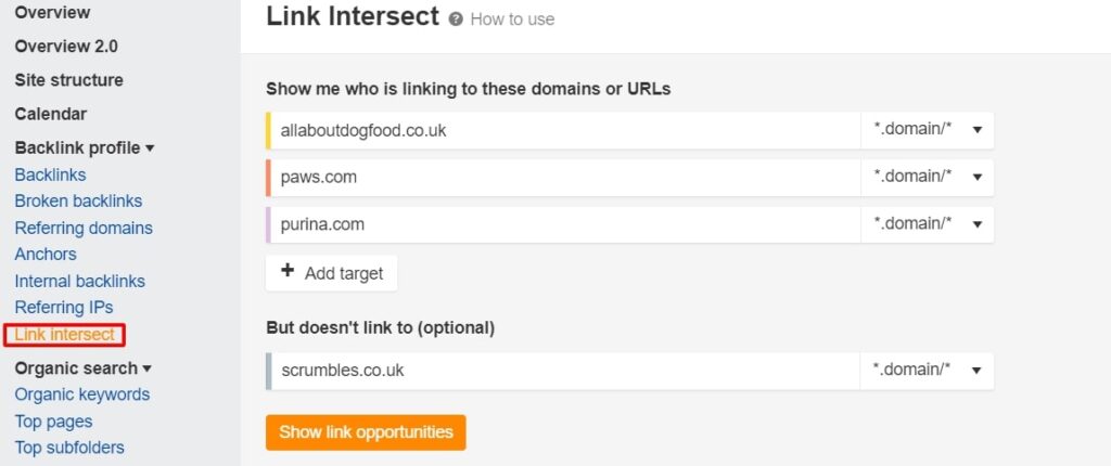 Ahrefs link intersect