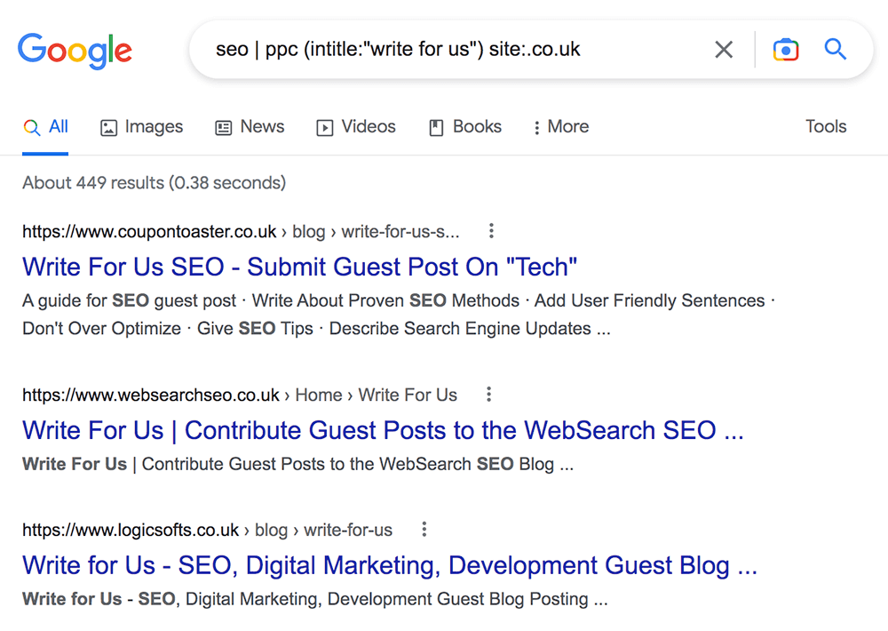 link prospecting by .co.uk tld