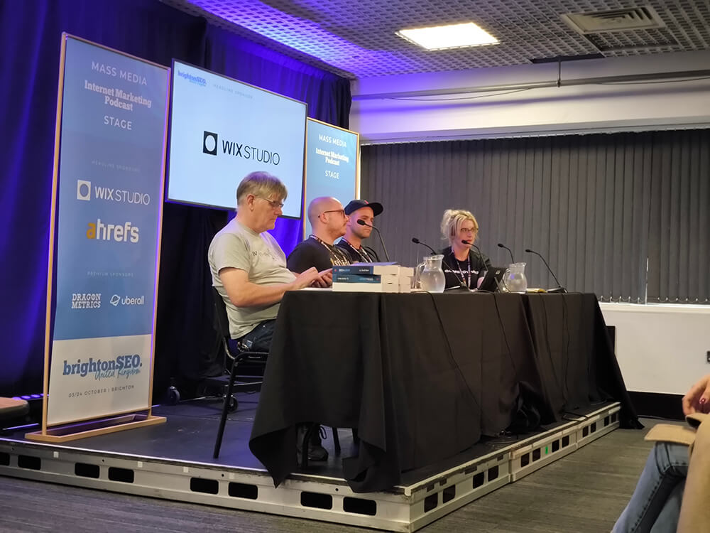 Panel on linkbuilding with four people at BrightonSEO 2024