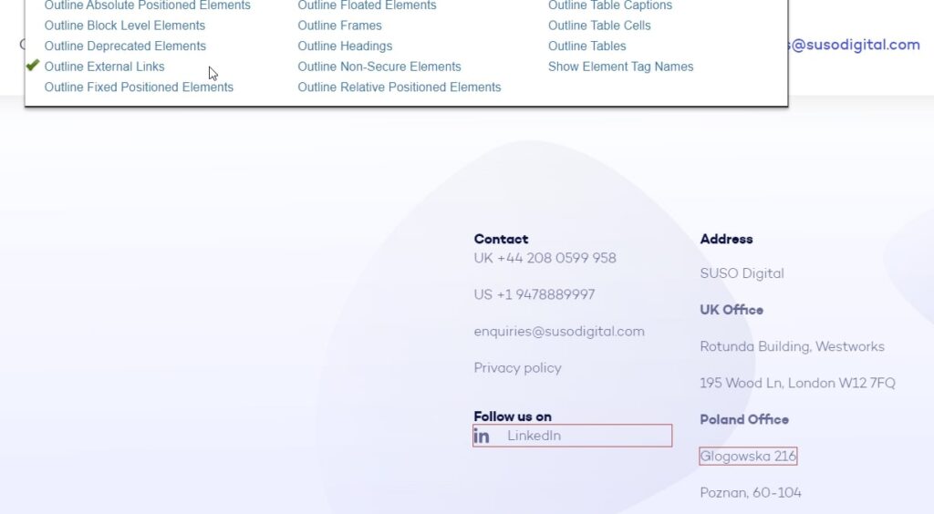 Web Developer Chrome extension - outline external links