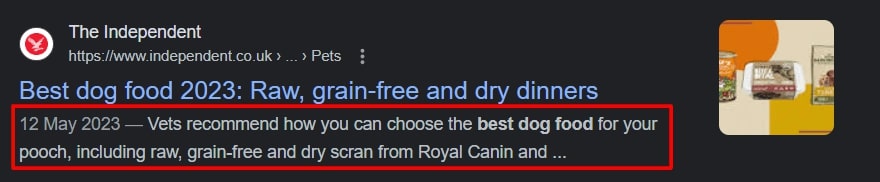 meta description shown in SERP