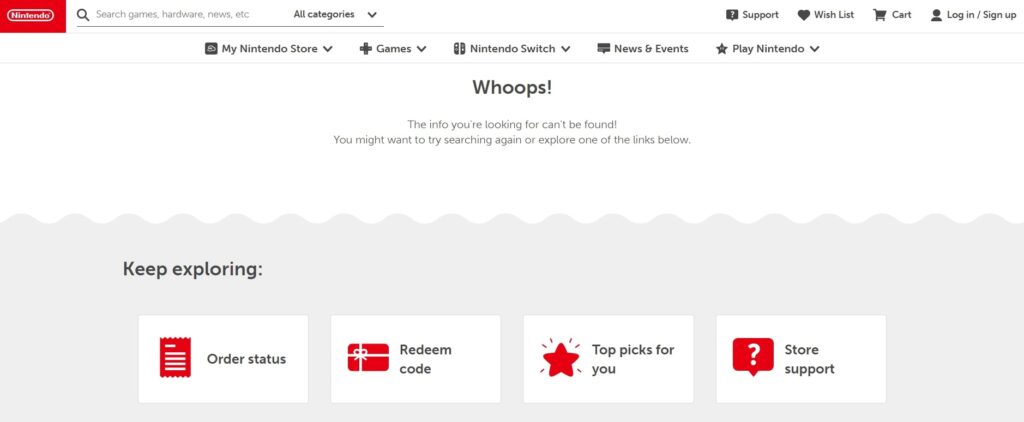 Nintendo 404 page