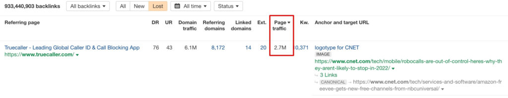 ahrefs backlinks, sort by page traffic