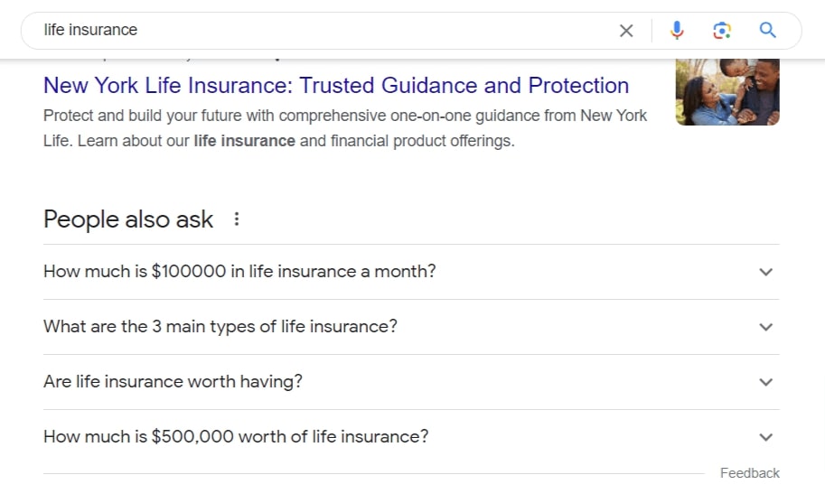 People Also Ask questions for life insurance
