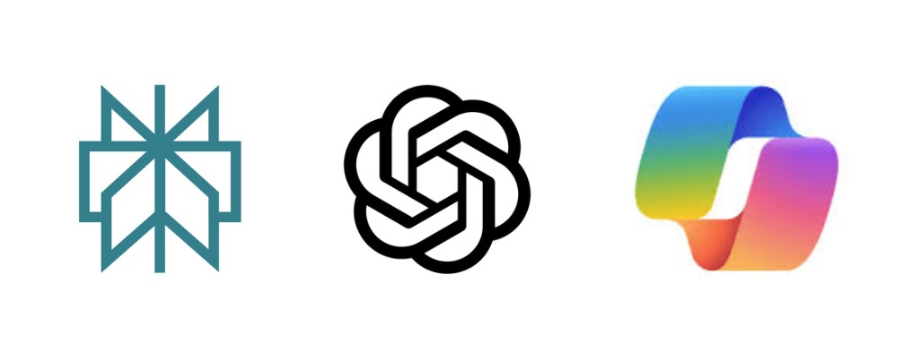 Logos of Perplexity, ChatGPT and Microsoft Copilot