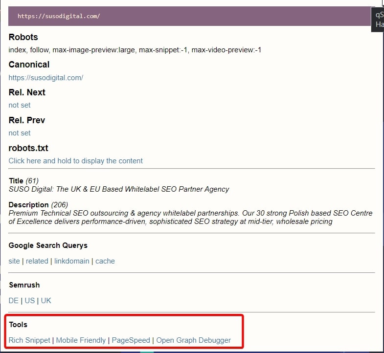 qSEO Chrome extension