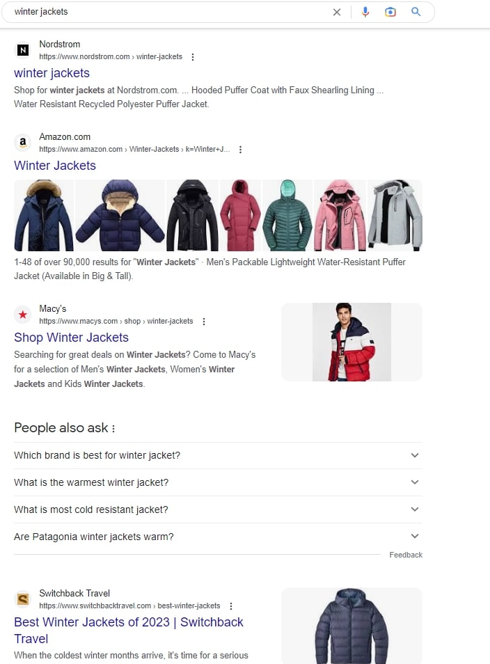serp results for winter jackets