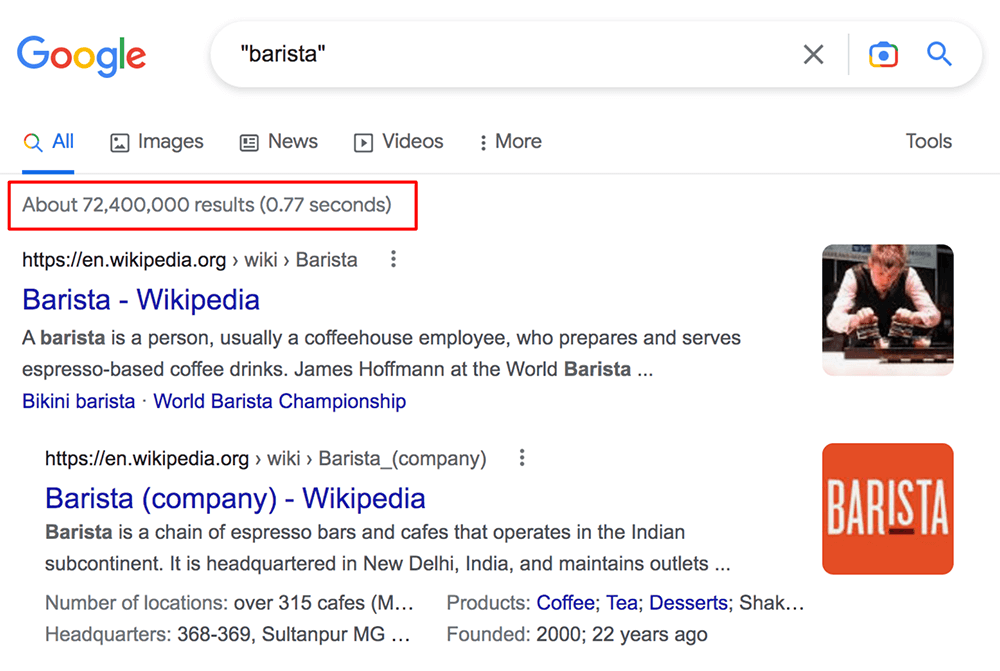 single word in quote in google search