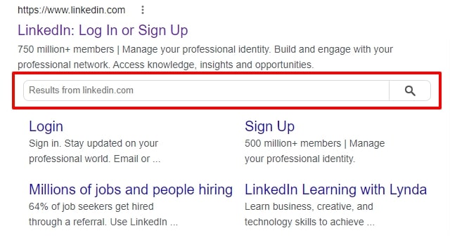 LinkedIn sitelinks search box