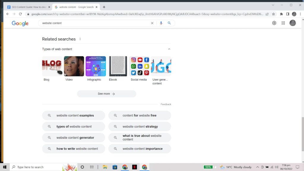 content on website