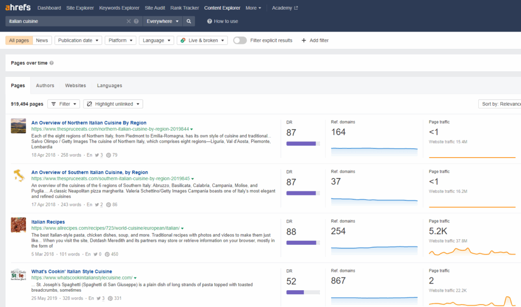 Ahrefs content explorer