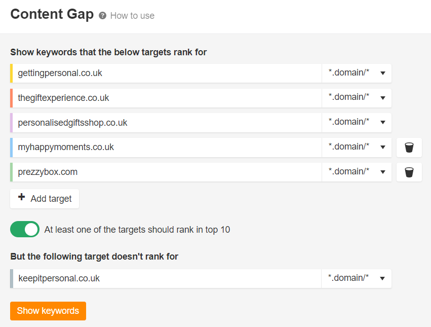 content gap tool in Ahrefs