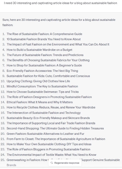 Bulk Content Ideas using ChatGPT