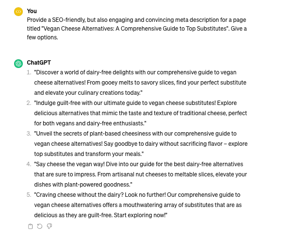Create new Meta Descriptions