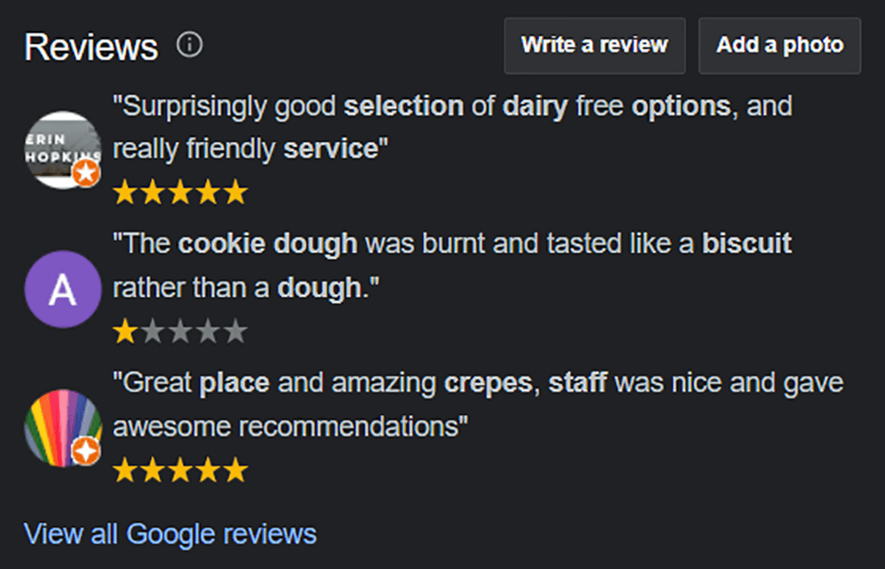 customer reviews in Google Business Profile