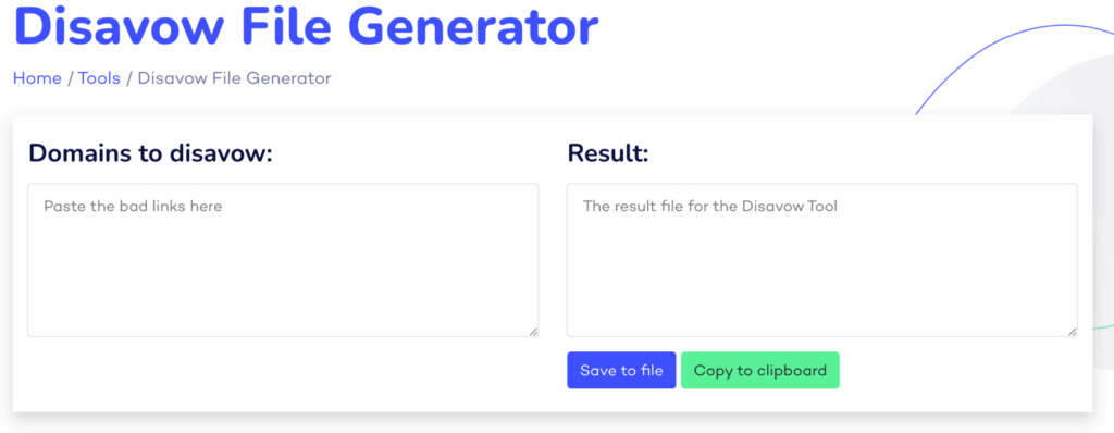 Free disavow file generator