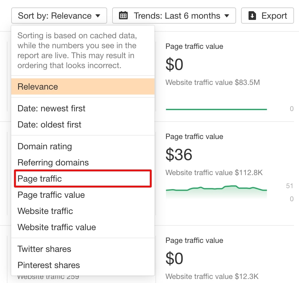 filter the results by page traffic