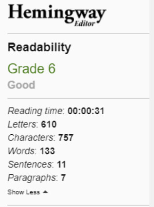 Hemingway readability score