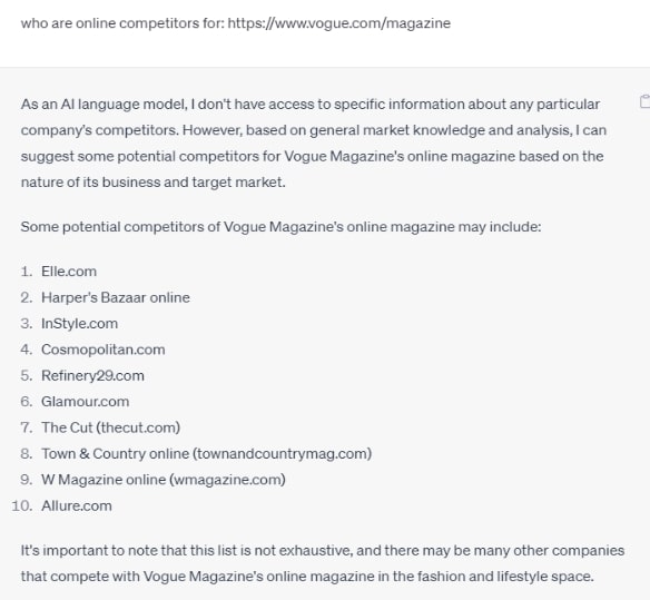 Identify competitors using ChatGPT