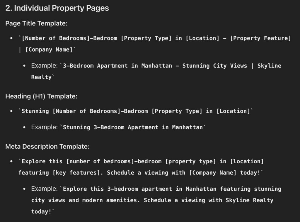Individual property pages