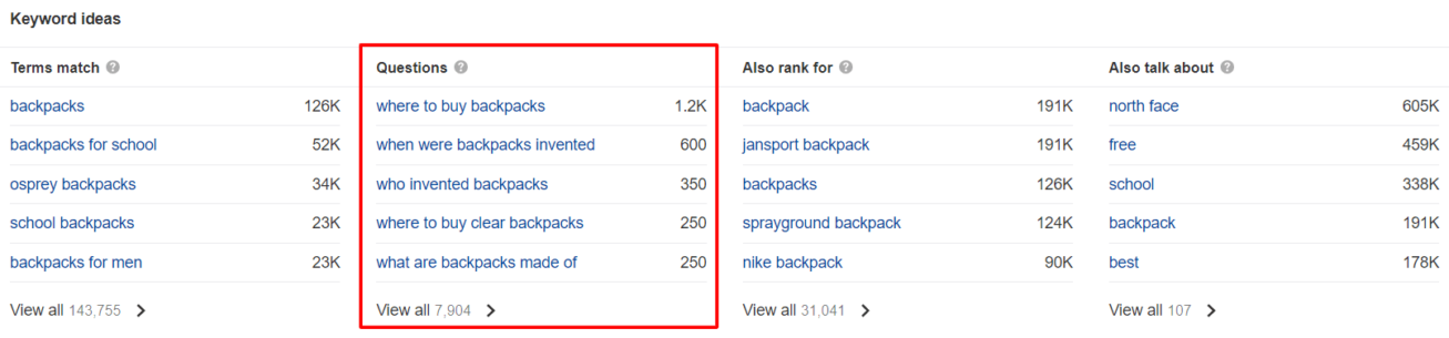 Keyword Ideas in Ahrefs