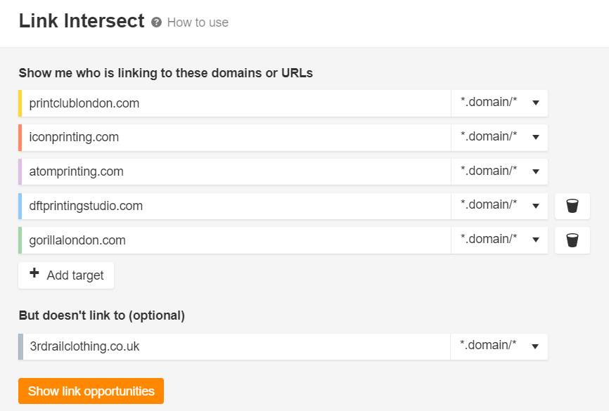 Ahrefs’ Link Intersect tool