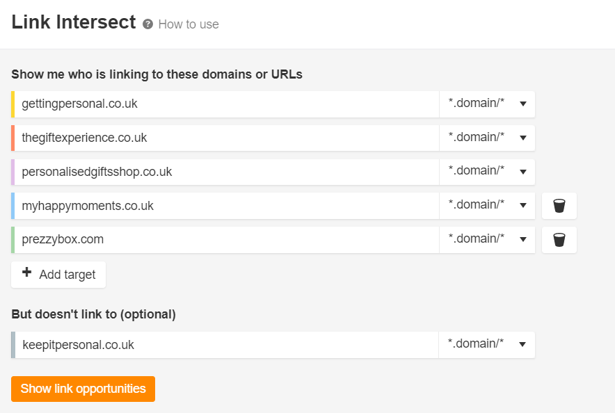 link intersect in Ahrefs